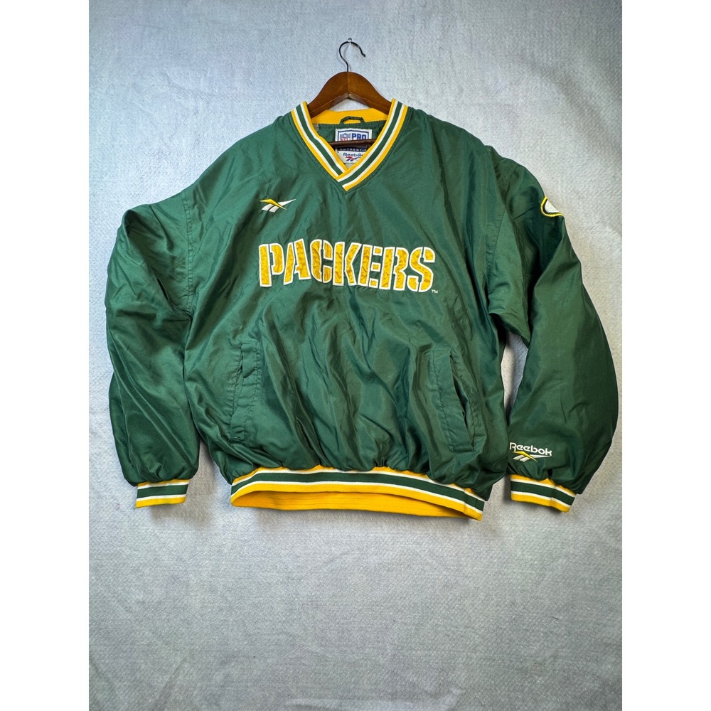 Reebok NFL Pro Line Green Bay Packers Windbreaker Pullover Jacket Green Mens XL